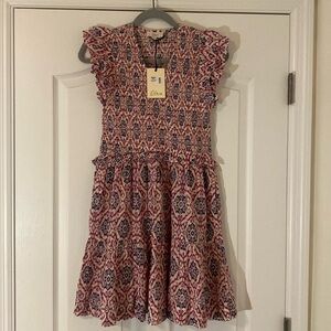 NWT Elan | Ikat Print Ruffle Sleeve Dress 100% Cotton | Lavender |  Small